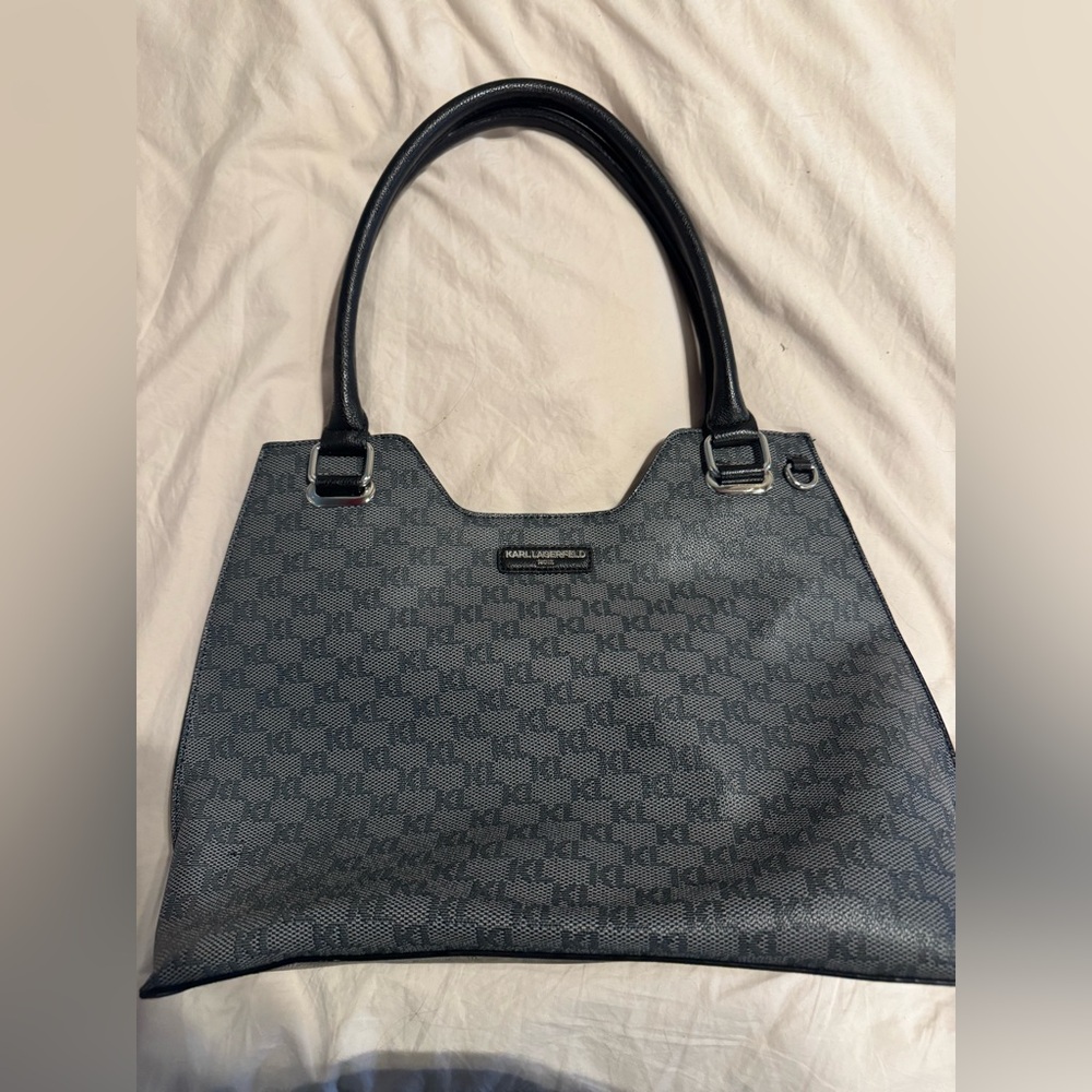 Karl Lagerfeld Black Monogram Shoulder Tote